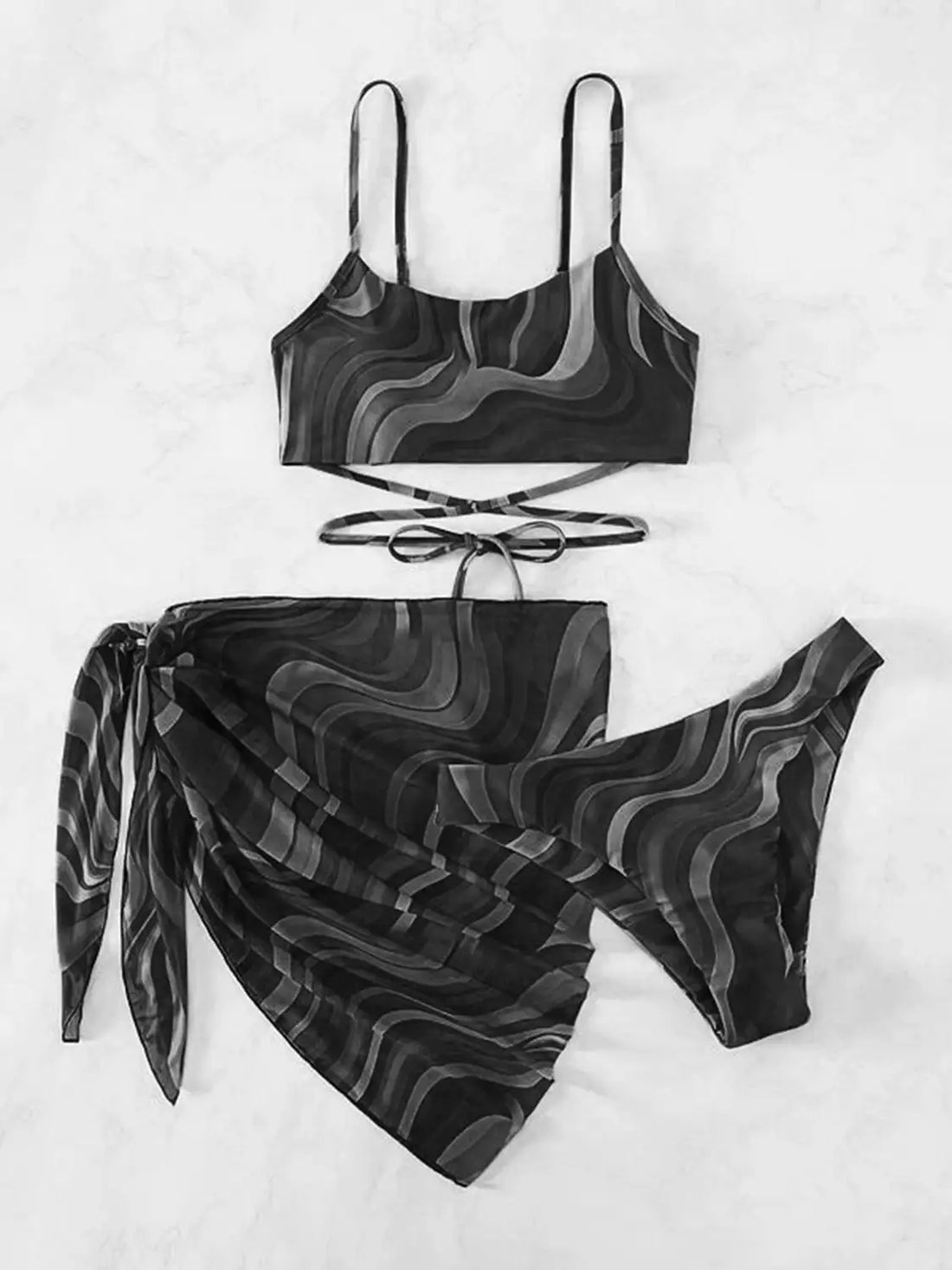 Tied Printed Three-Piece Swimsuit