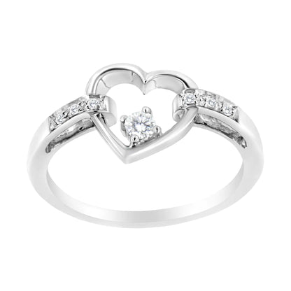 14K White Gold 1/8 Cttw Channel Set Round-Cut Diamond Heart Ring (H-I Color, SI2-I1 Clarity)