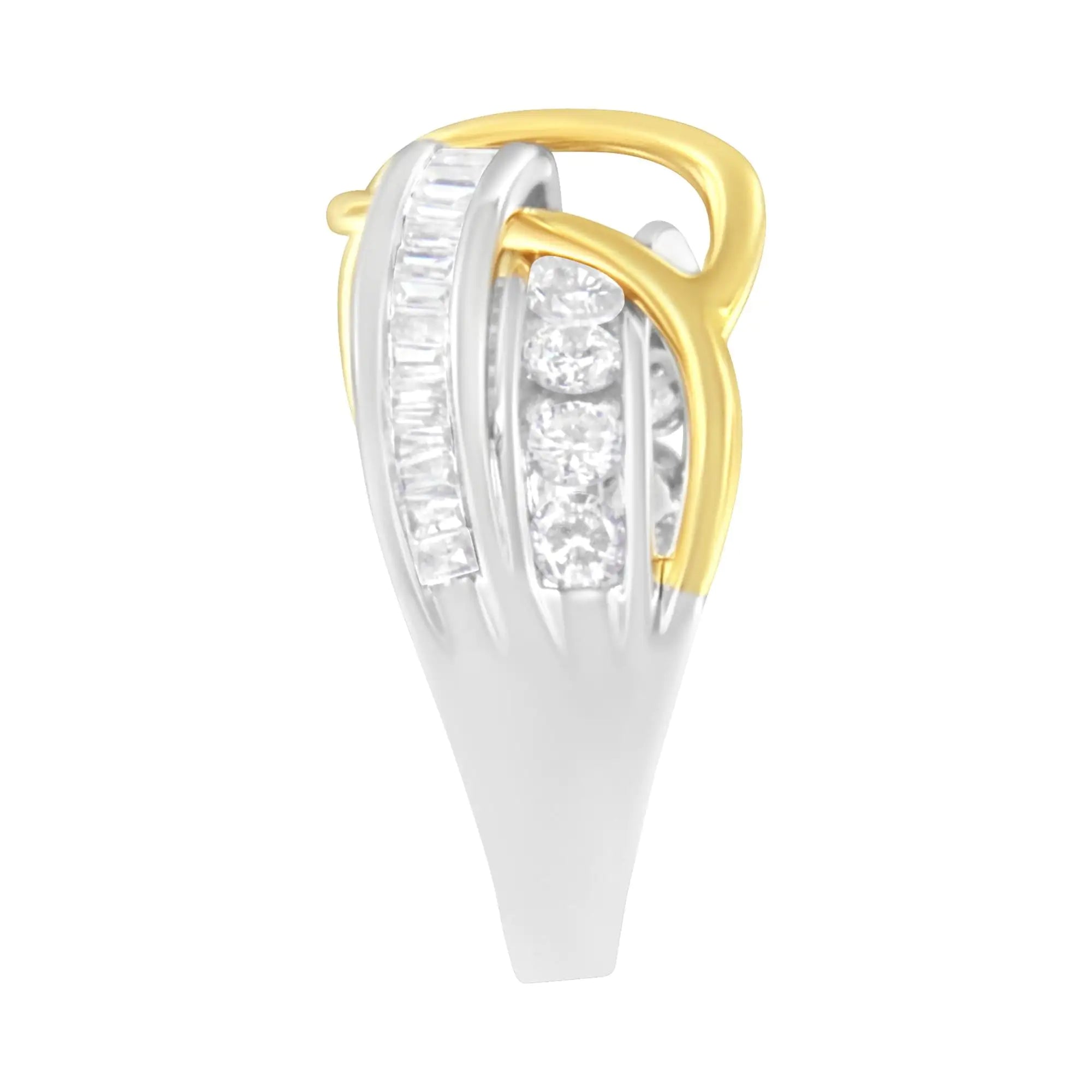 10K White and Yellow Gold 1 1/10 cttw Channel-Set Diamond Bypass Band Ring (J Color, I3 Clarity) –