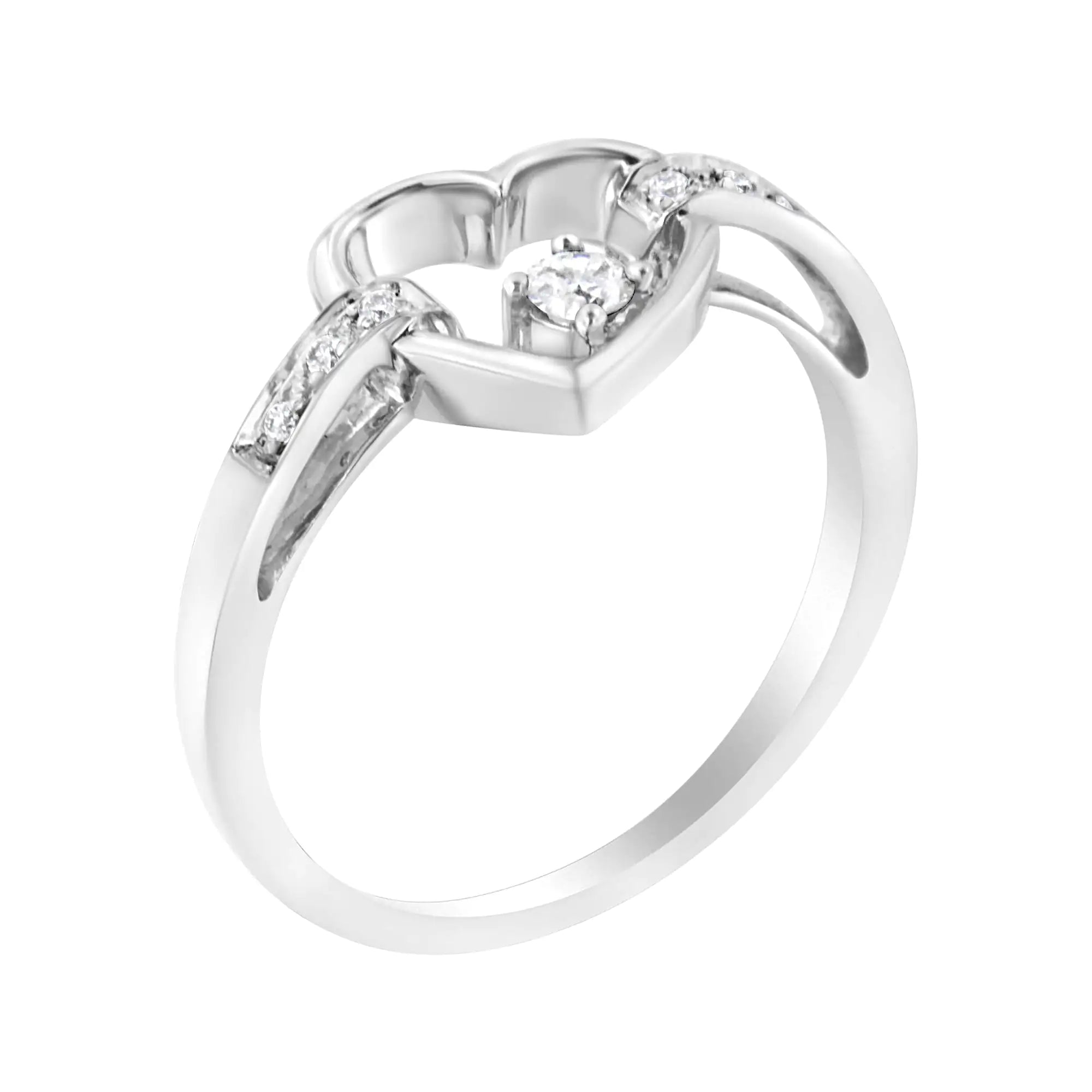 14K White Gold 1/8 Cttw Channel Set Round-Cut Diamond Heart Ring (H-I Color, SI2-I1 Clarity)