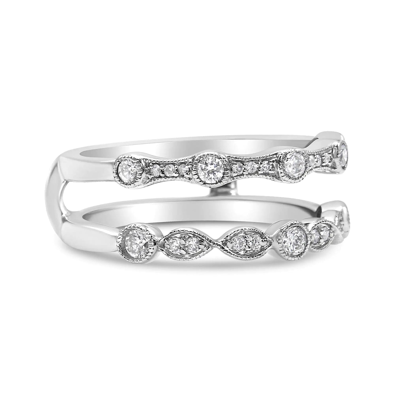 14K White Gold 1/3 Cttw Diamond Parallel Split Shank Wrap Ring Guard Enhancer (I-J Color, I2-I3 Clarity)