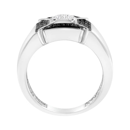 .925 Sterling Silver 3/8 Cttw Composite Enhanced Black and White Diamond Men&