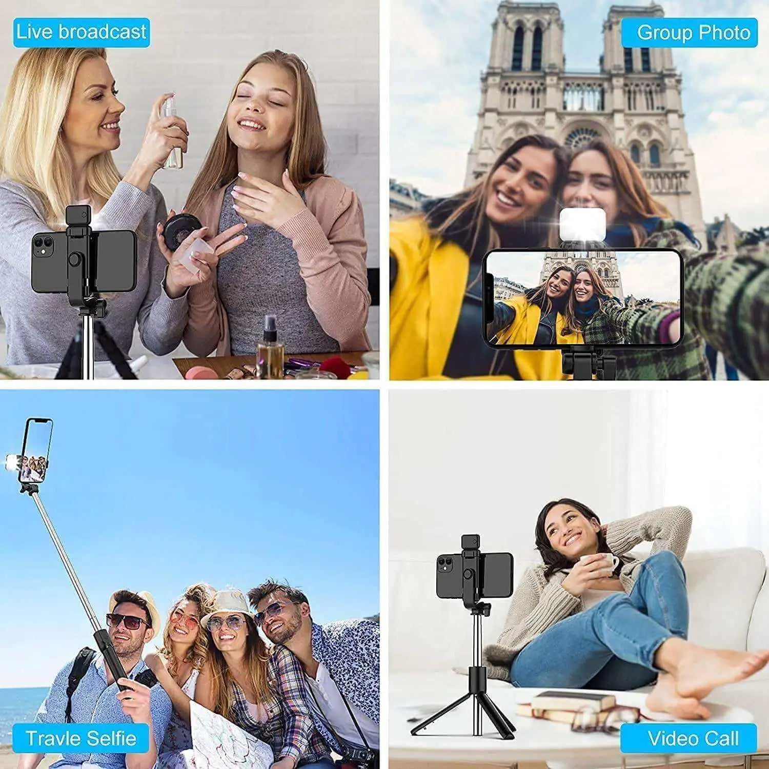 Wireless Selfie Stick Tripod with Light