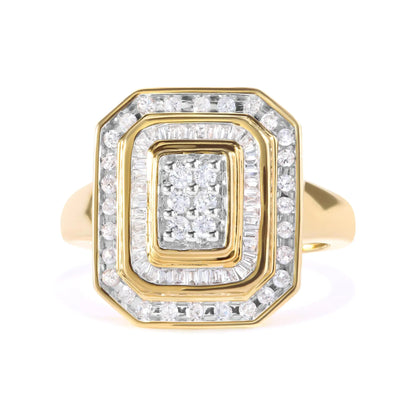 10K Yellow Gold Plated .925 Sterling Silver 1/2 Cttw Round &amp; Baguette Diamond Ring (I-J Color, I2-I3 Clarity)