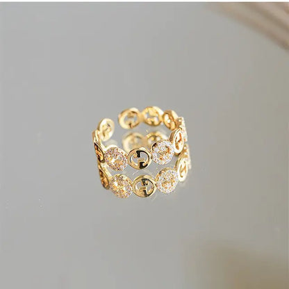 2023  Plated Trendy Light Luxury Adjustable Ring Women&amp;