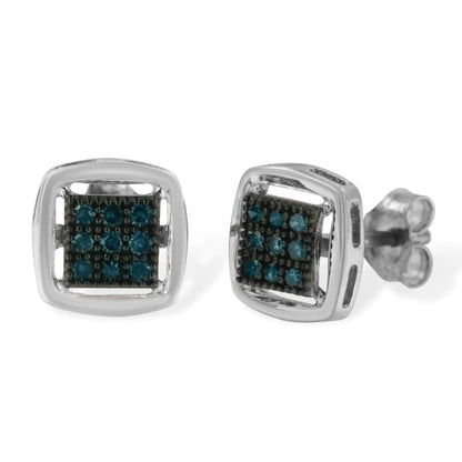 Sterling Silver Rose Cut Treated Blue Diamond Square Stud Earring (0.25 cttw, Blue Color, I2-I3 Clarity)