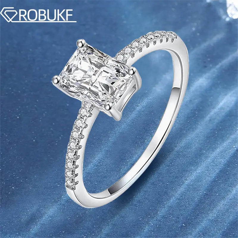 Sterling Silver Rectangle Cut Moissanite Ring