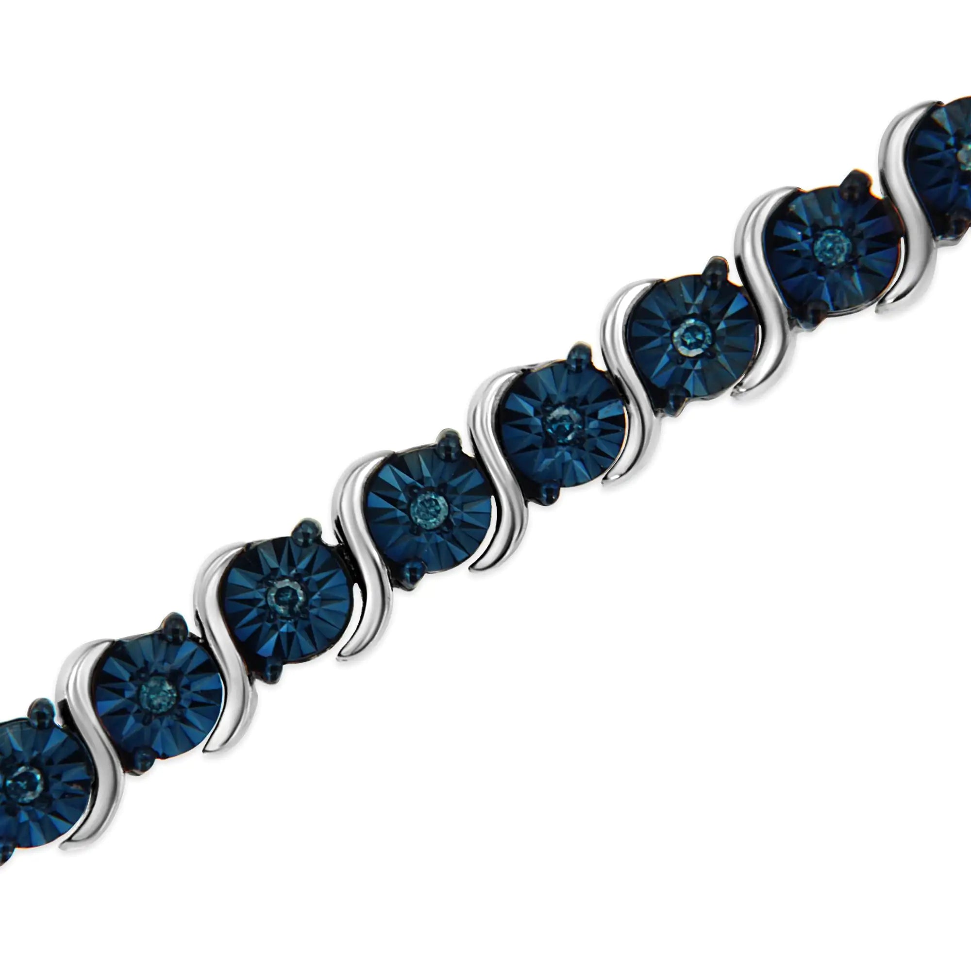 .925 Sterling Silver 1/4 Cttw Treated Blue Diamond Tennis 7&quot; Bracelet (Blue Color, I1-I2 Clarity)