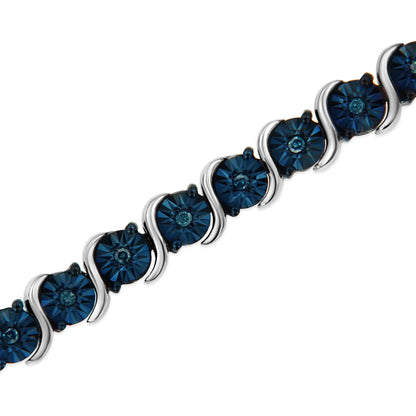 .925 Sterling Silver 1/4 Cttw Treated Blue Diamond Tennis 7&quot; Bracelet (Blue Color, I1-I2 Clarity)