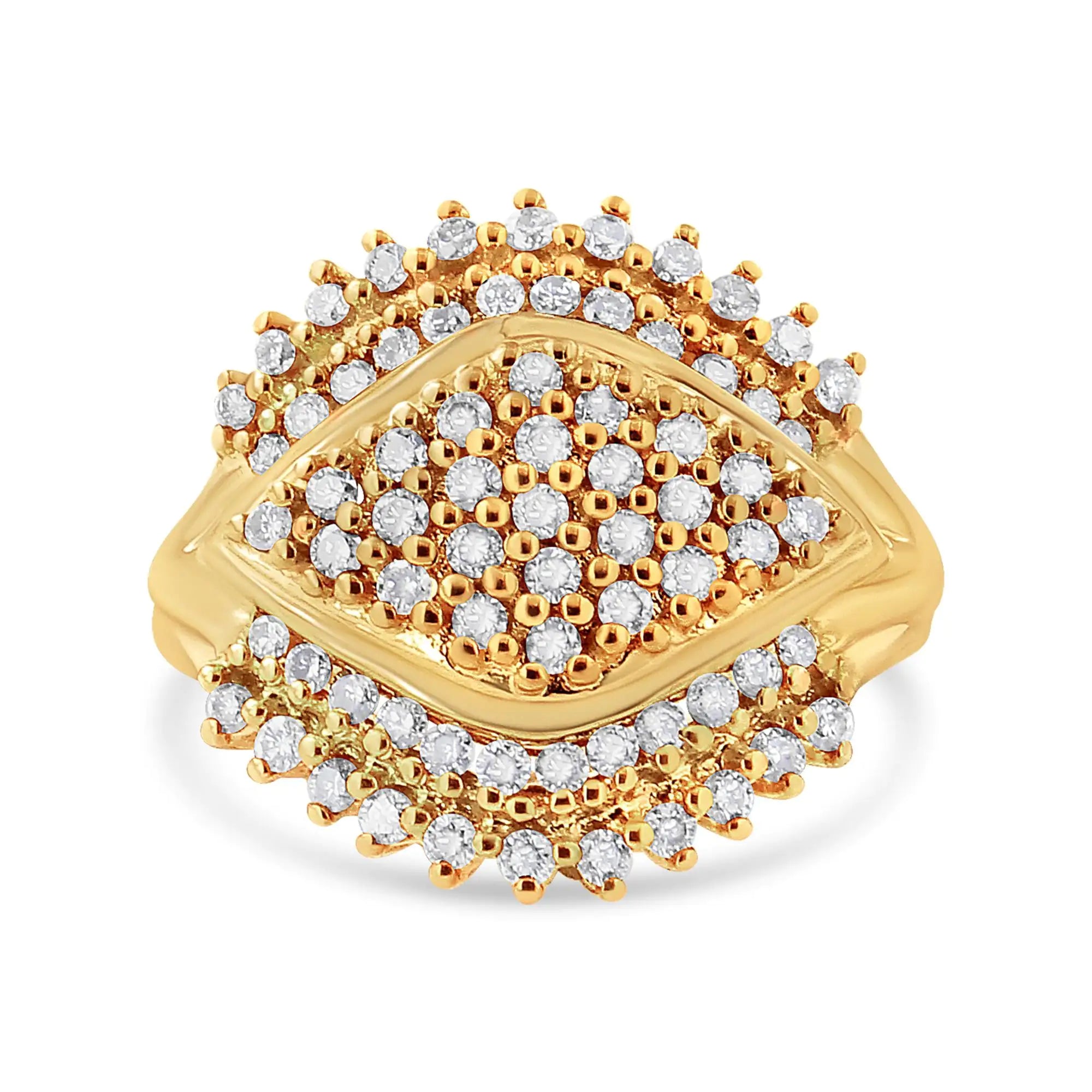 10K Yellow Gold Plated .925 Sterling Silver 1.00 Cttw Diamond Cluster Ring (Champagne Color, I2-I3 Clarity)