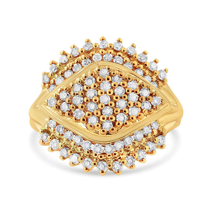 10K Yellow Gold Plated .925 Sterling Silver 1.00 Cttw Diamond Cluster Ring (Champagne Color, I2-I3 Clarity)