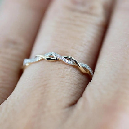 Rose Gold Twisted Diamond Wedding Band Ring