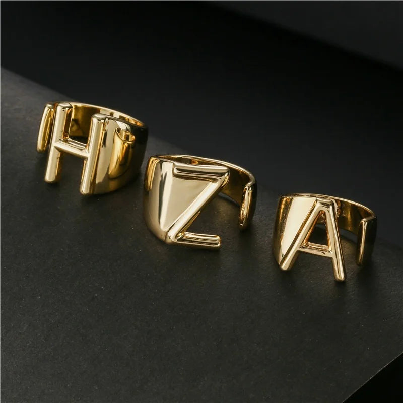 Adjustable Gold Alphabet Ring For Women