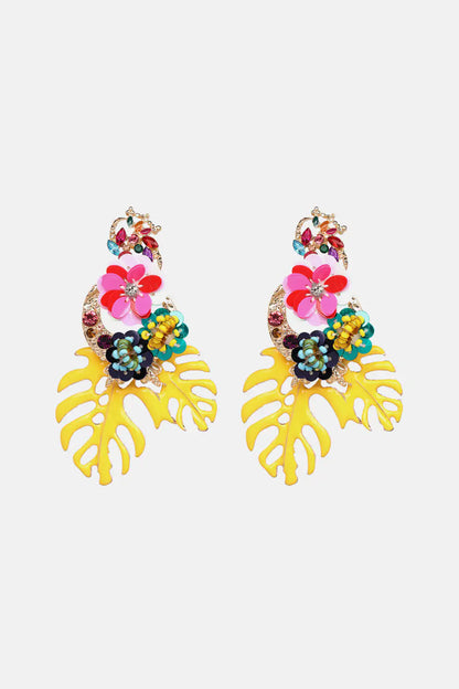 Leaf &amp; Flower Shape Zinc Alloy Dangle Earrings