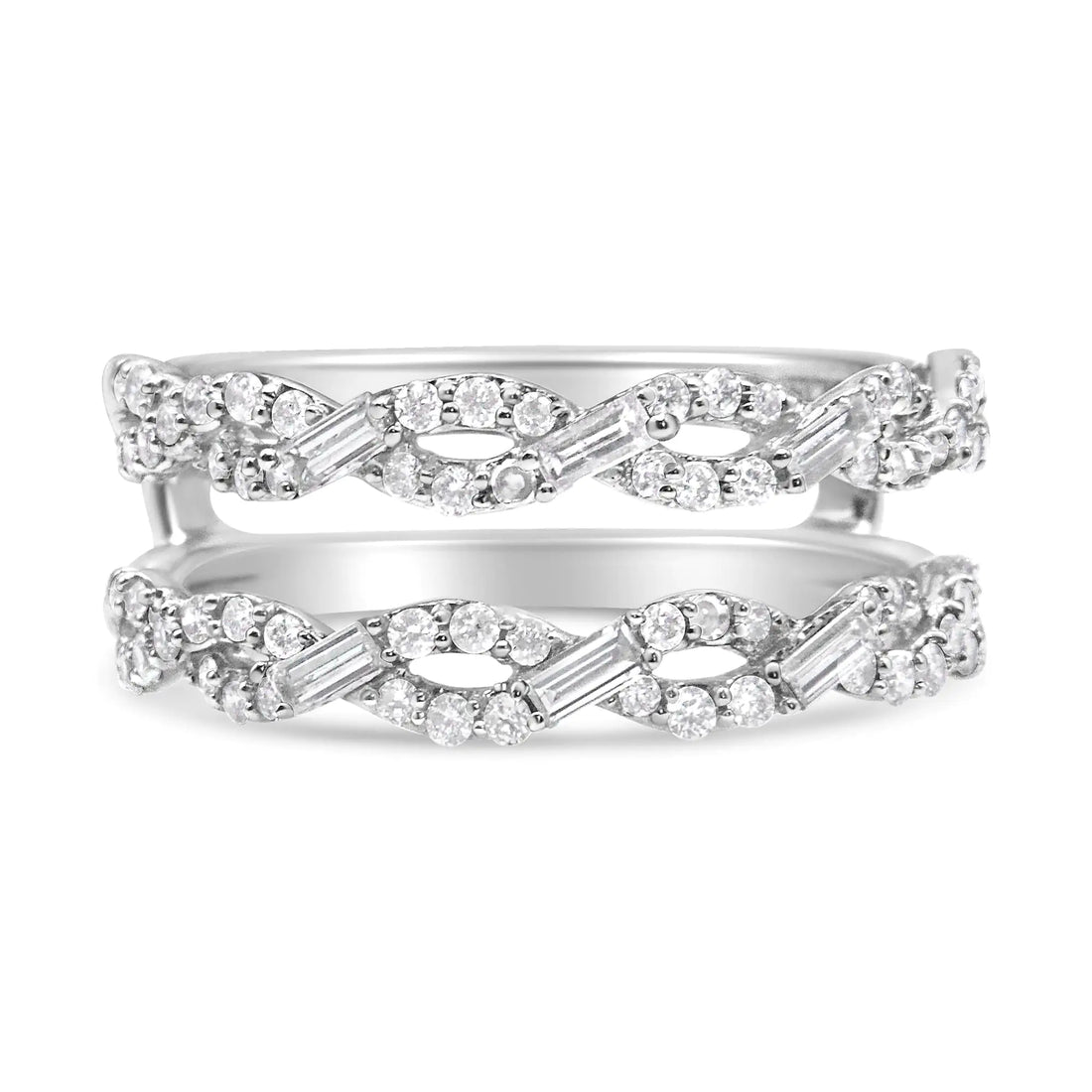 14K White Gold 1/2 Cttw Round &amp; Baguette Diamond Enhancer Wrap Ring Guard Enhancer ( I-J Color, I1-I2 Clarity)