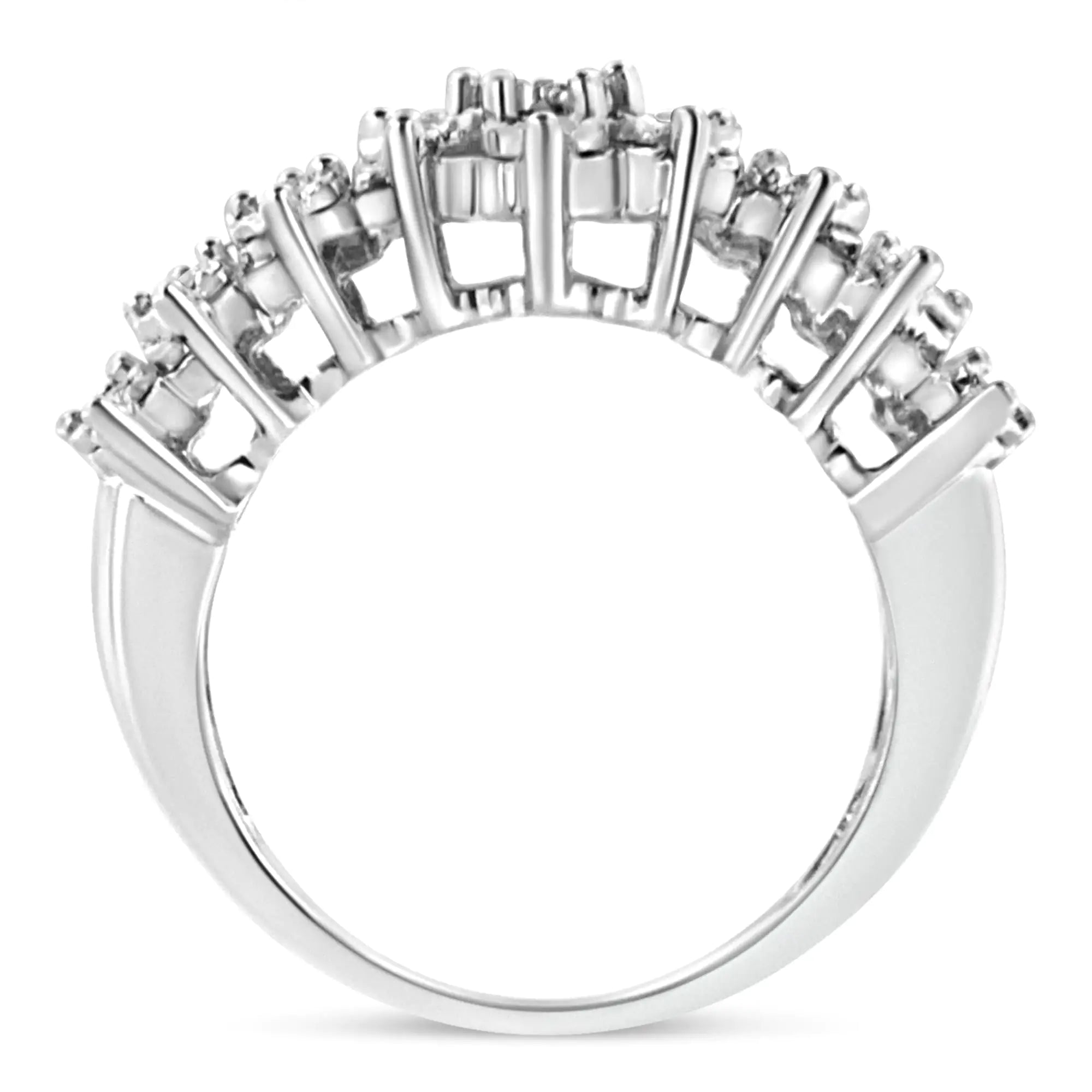 .925 Sterling Silver 1/4 Cttw Miracle Plate Set Round-Cut Diamond Two Row Band Ring (I-J Color, I2-I3 Clarity)