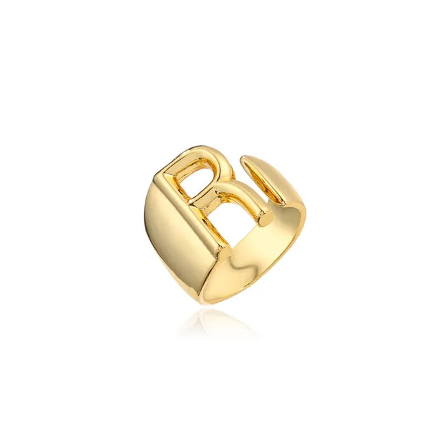 Adjustable Gold Alphabet Ring For Women