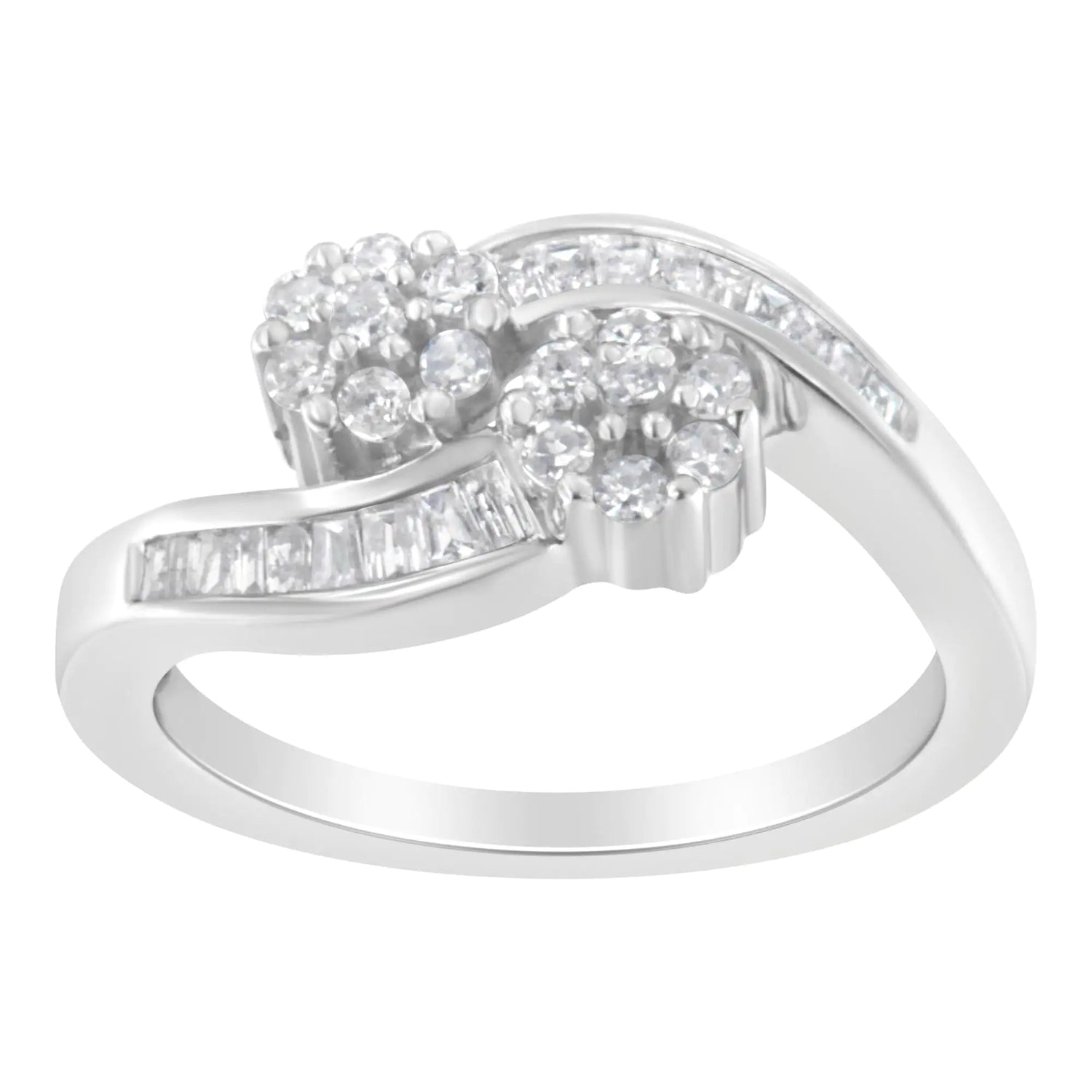 14K White Gold Round and Baguette Diamond Bypass Ring (1/2 cttw, H-I Color, I1-I2 Clarity)