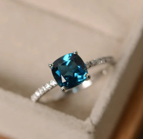 Crystal Blue Square Stone Ring