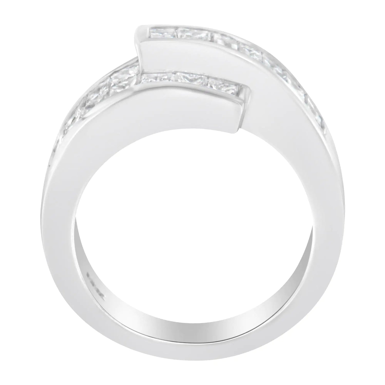 14K White Gold 2.0 Cttw Channel-Set Princess and Baguette-Cut Diamond Bypass Ring Band (G-H Color, SI1-SI2 Clarity)