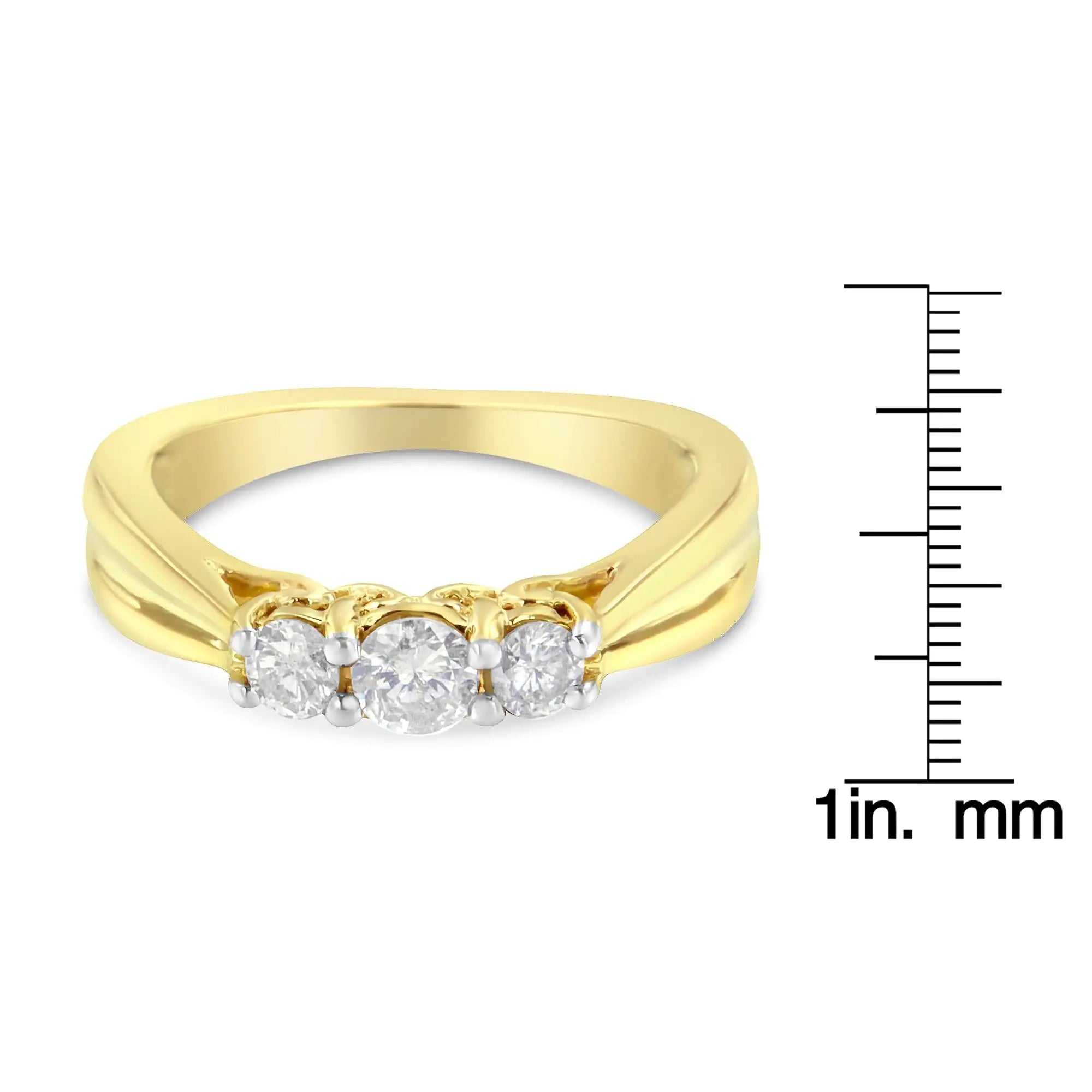 10K Yellow Gold Three-stone Diamond Ring (0.50 cttw, J-K Color, I2-I3 Clarity)