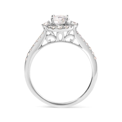 GIA Certified 14k White Gold 4/5 Cttw Diamond Halo Engagement Ring (G-H Color, SI1-SI2 Clarity)