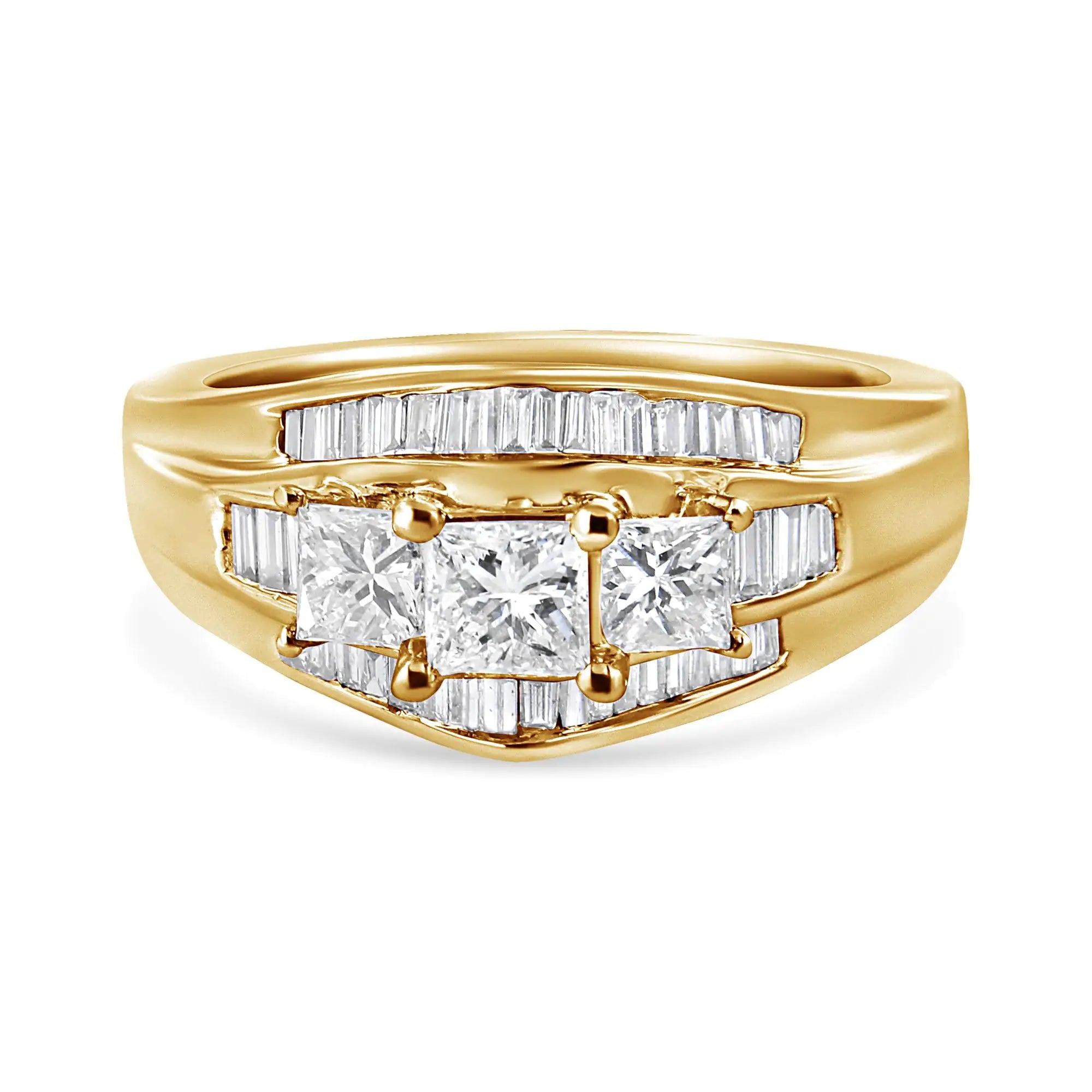 14K Yellow Gold 1 1/2 Cttw Princess and Baguette-Cut Diamond 3-Stone Ring (H-I Color, VS2-SI1 Clarity)