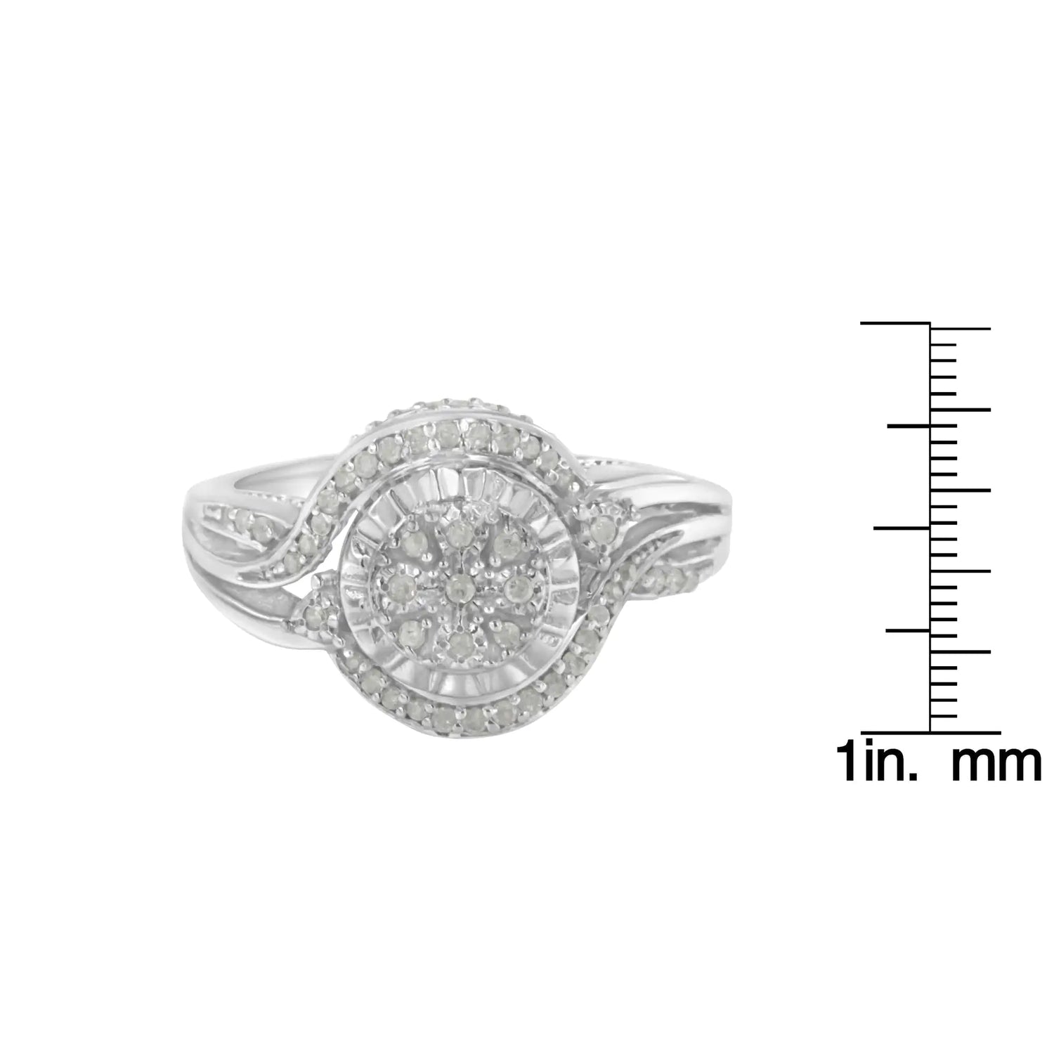 .925 Sterling Silver 1/4 Cttw Diamond Round Cluster Miracle-Plate Halo Split Shank Band Cocktail Engagement Ring (I-J Color, I3 Clarity)