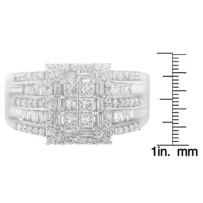 10K White Gold Diamond Cluster Ring (1 cttw, H-I Color, I1-I2 Clarity)