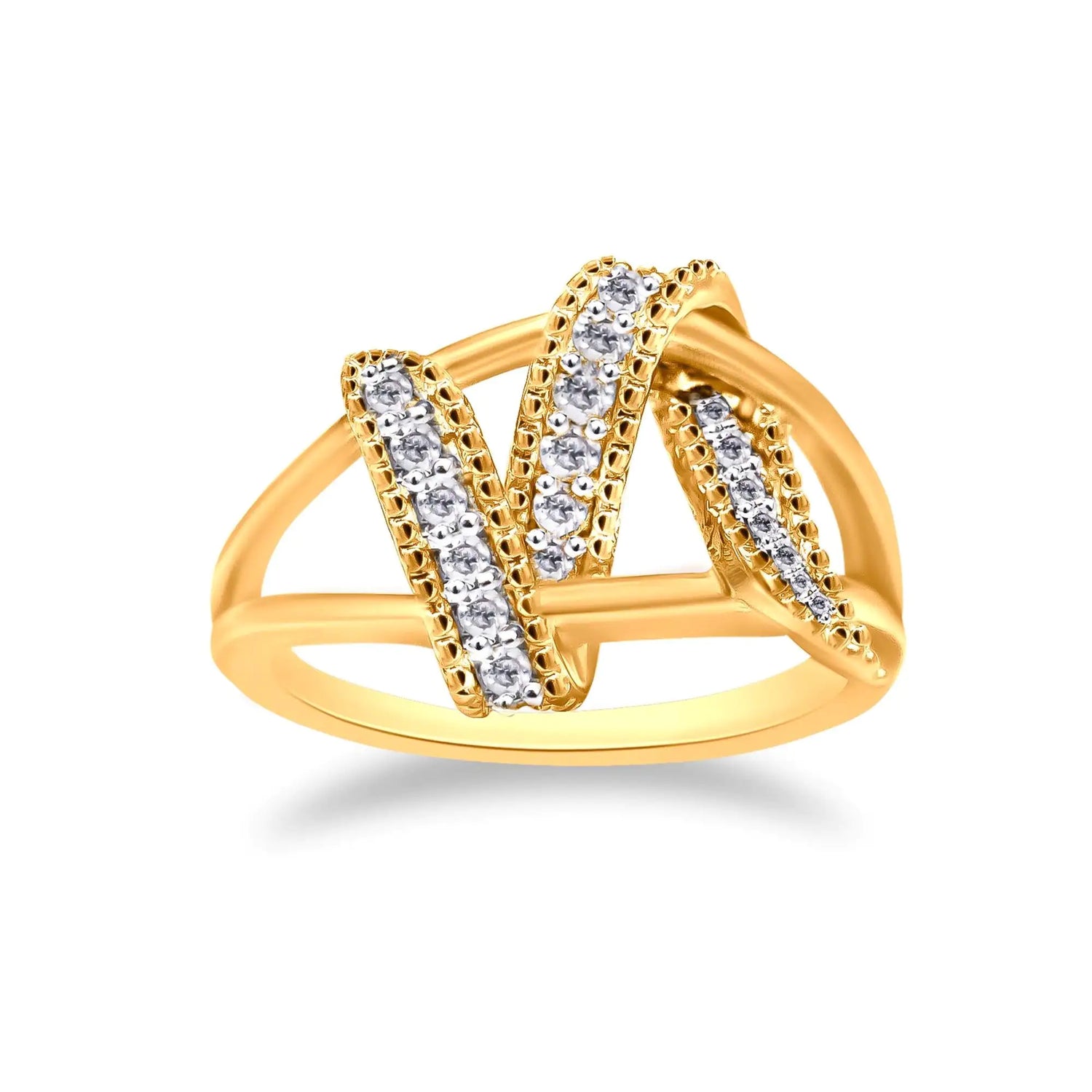 14K Yellow Gold Plated .925 Sterling Silver 1/4 Cttw Diamond Interlocking Bypass Ring (I-J Color, I1-I2 Clarity)