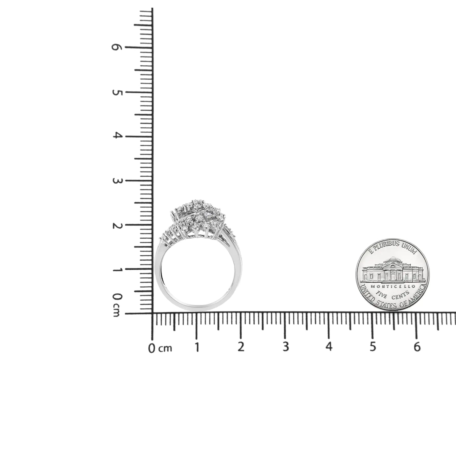 10K White Gold 1/2 Cttw Round and Baguette-Cut &quot;S&quot; Shaped Bypass Cocktail Ring (I-J Color, I1-I2 Clarity)