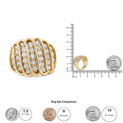 14K Yellow Gold Plated .925 Sterling Silver 2.00 Cttw Diamond Multi Row Band Ring (J-K Color, I1-I2 Clarity)