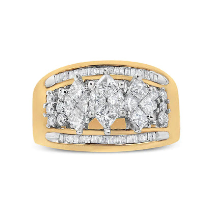 10K Yellow and White Gold 1 1/2 Cttw Pear Shaped 3 Stone Style Diamond Ring Band (H-I Color, SI1-SI2 Clarity)