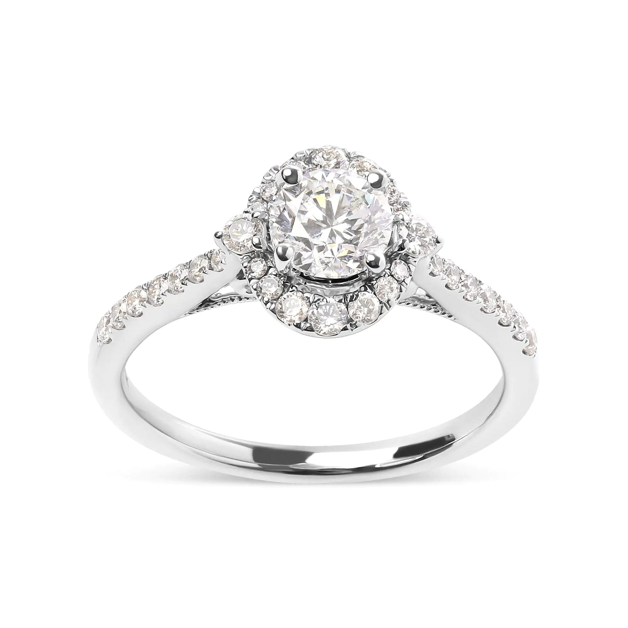 GIA Certified 14k White Gold 1.00 Cttw Diamond Halo Engagement Ring (G-H Color, I1-I2 Clarity)