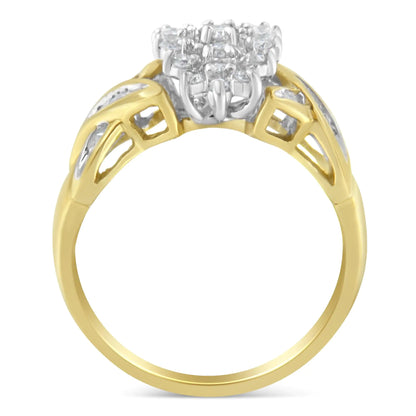 10K Two-Toned Round Baguette Diamond Cluster Ring (1/2 Cttw, I-J Color, I2-I3 Clarity)