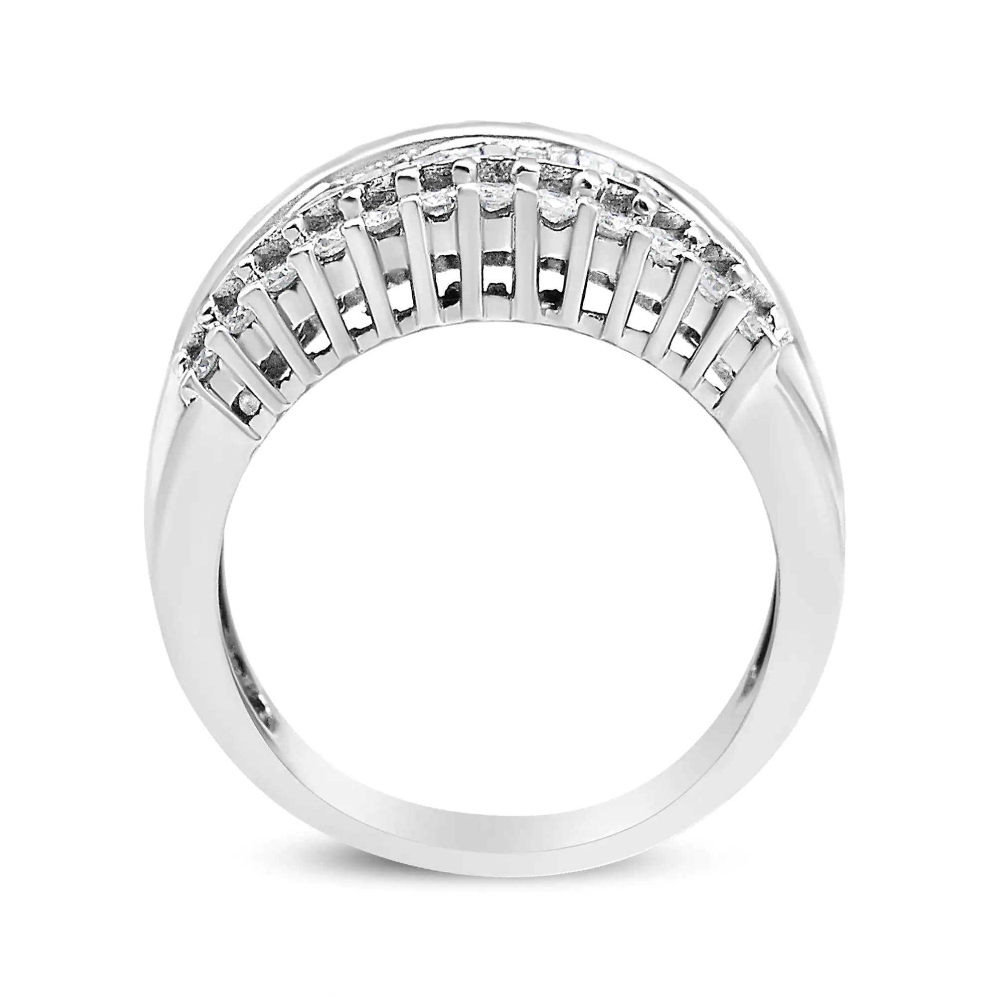 14K White Gold 1.00 Cttw Round and Baguette-Cut Diamond Modern Band Ring (H-I Color, SI2-I1 Clarity)