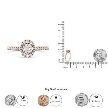 18K Rose Gold 1/2 Cttw Composite Marquise Composite Diamond Oval Shaped Halo Engagement Ring (F-G Color, VS1-VS2 Clarity)