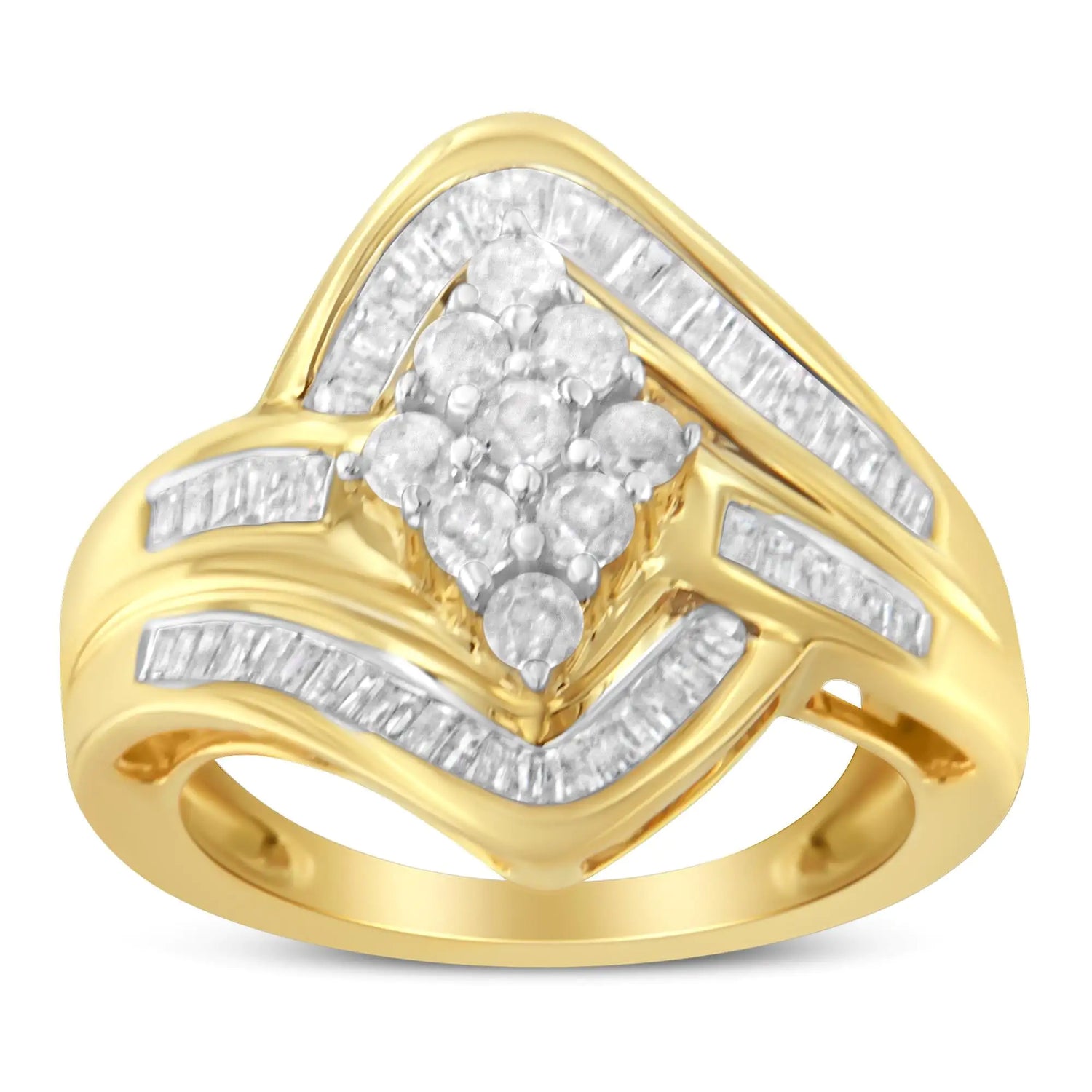 10K Yellow Gold over .925 Sterling Silver Diamond Bypass Cluster Ring (1 Cttw, I-J Color, I2-I3 Clarity)