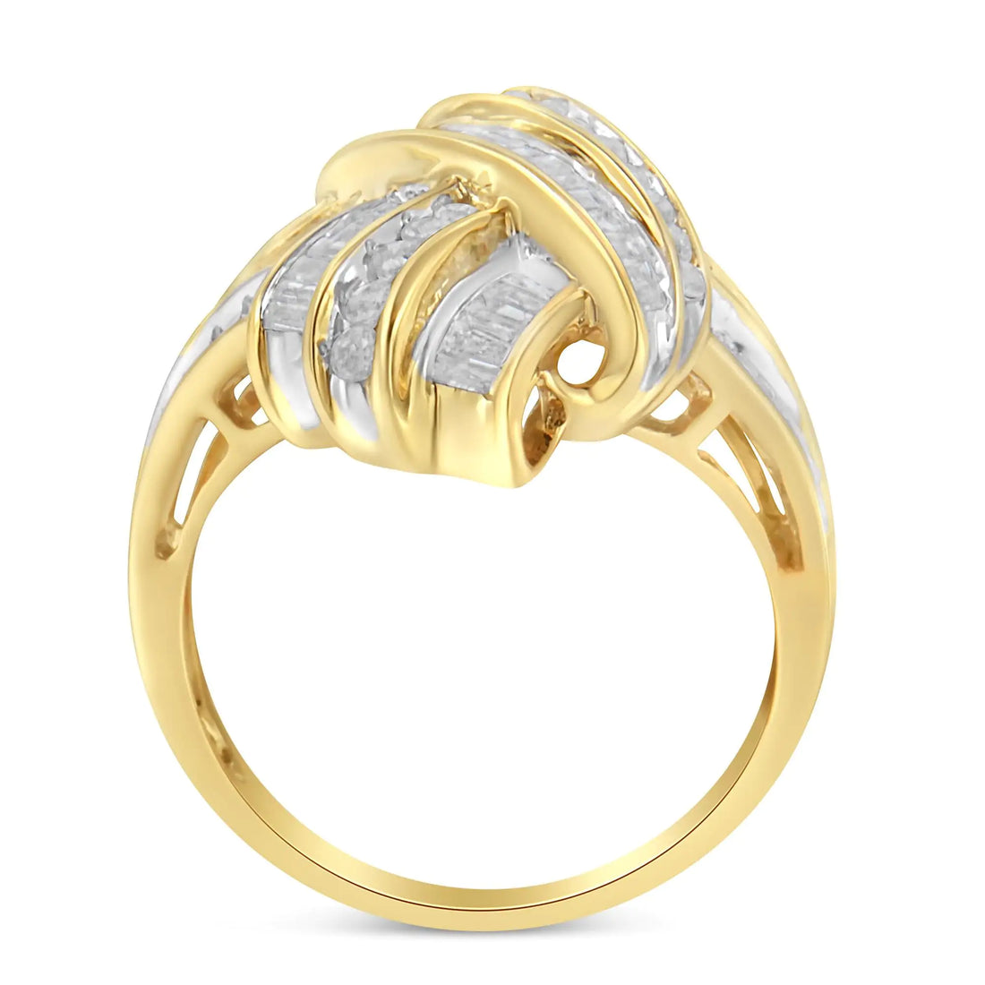 10K Yellow Gold Diamond Bypass Cocktail Ring (1 1/5 Cttw, I-J Color, I2-I3 Clarity)