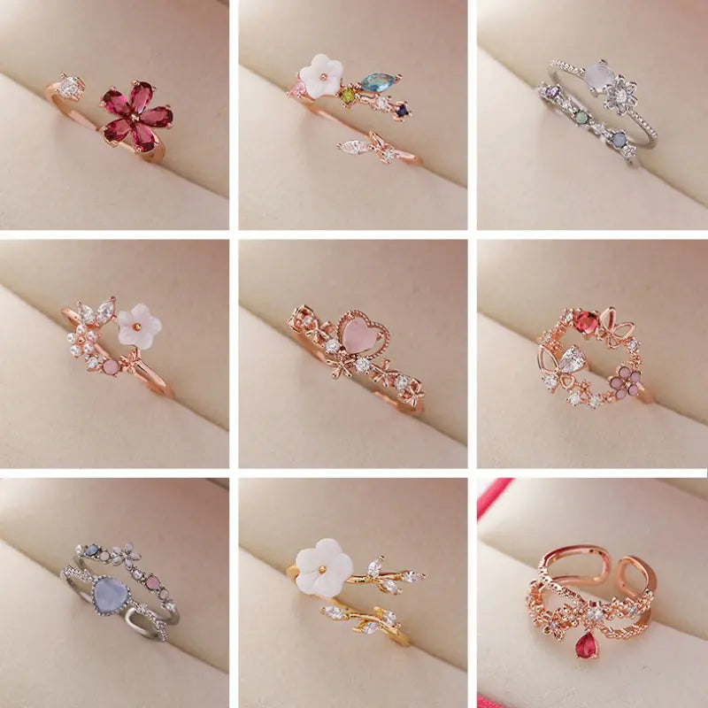 Exquisite Crystal Flower Ring