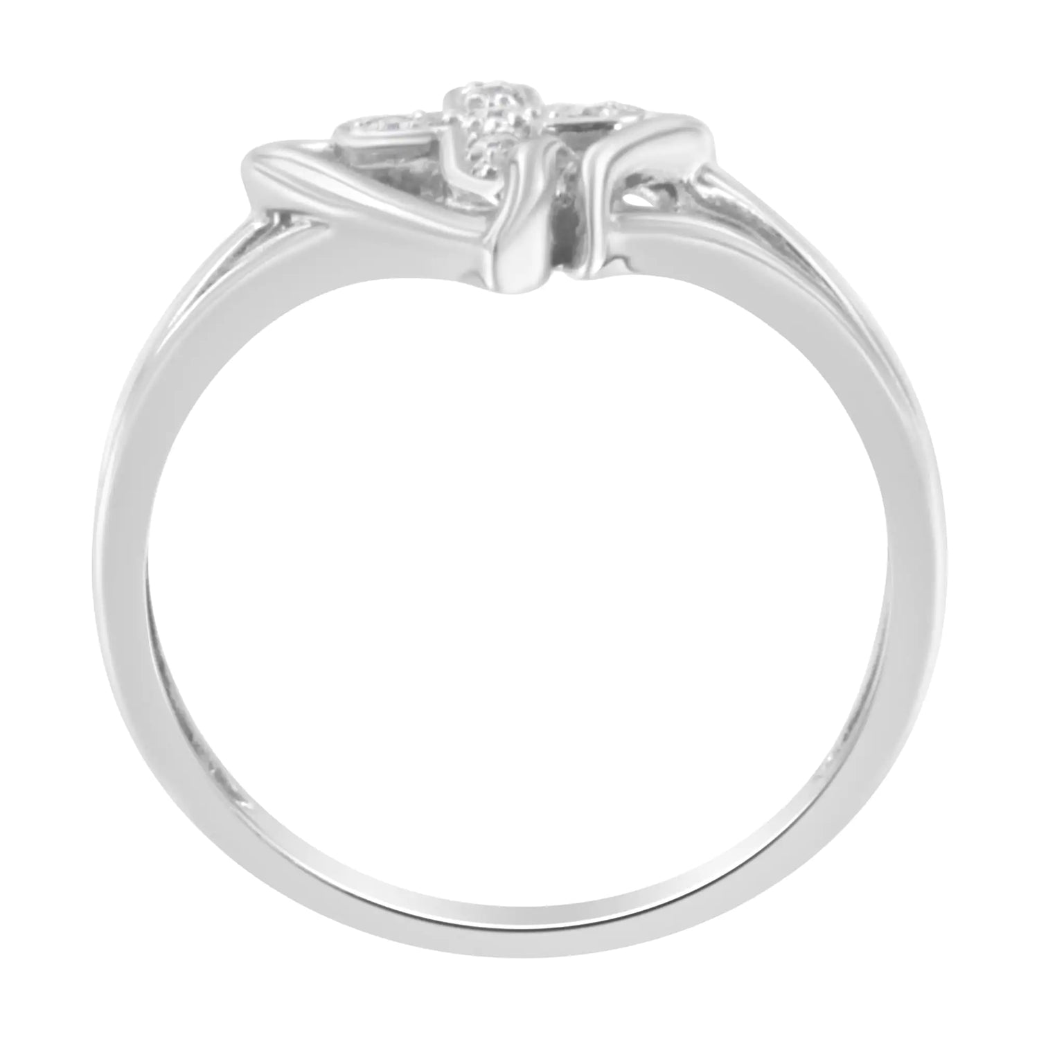 10K White Gold Diamond-Accented Cross &amp; Open Heart Promise Fashion Ring (H-I Color, I1-I2 Clarity)