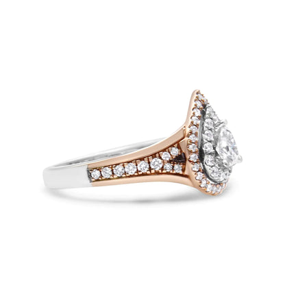 14K White and Rose Gold 1.00 Cttw Diamond Pear Shaped Double Halo Engagement Ring ( H-I Color, SI2-I1 Clarity)