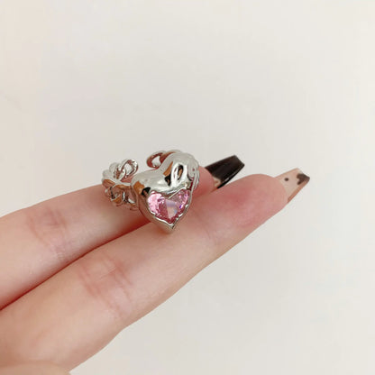 Adjustable Heart Sparkling Ring