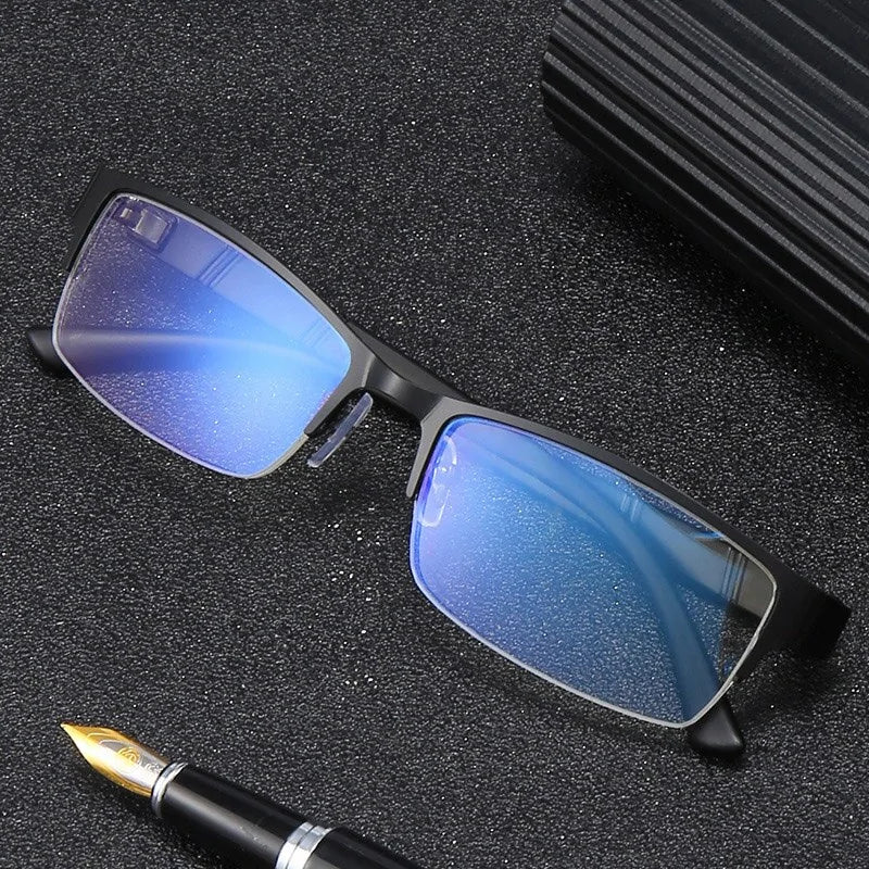 Unisex Anti Blue Rays Computer Glasses: Alloy Half Frame Blue Light Coating Eyewear