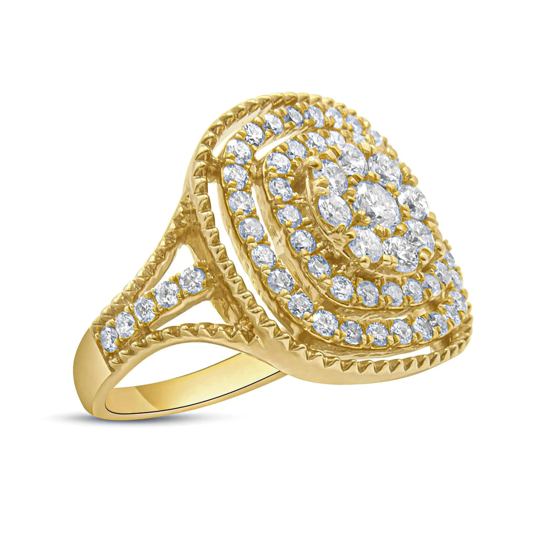 10K Yellow Gold Plated .925 Sterling Silver 1 1/4 Cttw Diamond Cocktail Ring (H-I Color, I1-I2 Clarity)