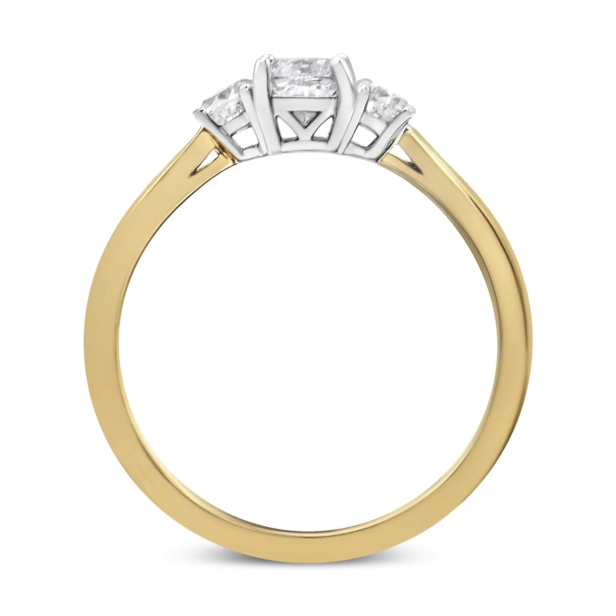 14K Yellow Gold 3/4 Cttw Cushion and Round-Cut Diamond Bostonian Style 3 Stone Engagement Ring (I-J Color, SI2-I1 Clarity)