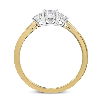 14K Yellow Gold 3/4 Cttw Cushion and Round-Cut Diamond Bostonian Style 3 Stone Engagement Ring (I-J Color, SI2-I1 Clarity)