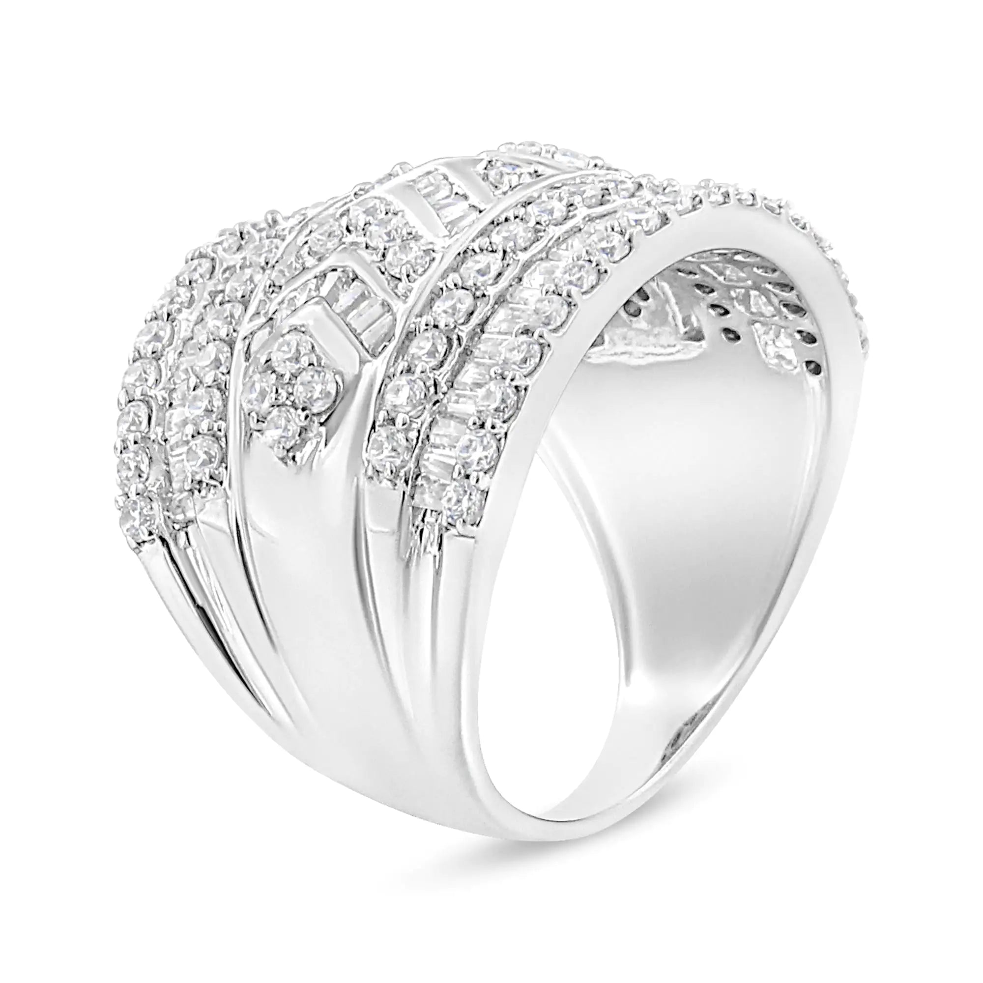 .925 Sterling Silver 2.0 Cttw Diamond Edge Multi-Row Ring Band ( J-K Color, I3 Clarity)