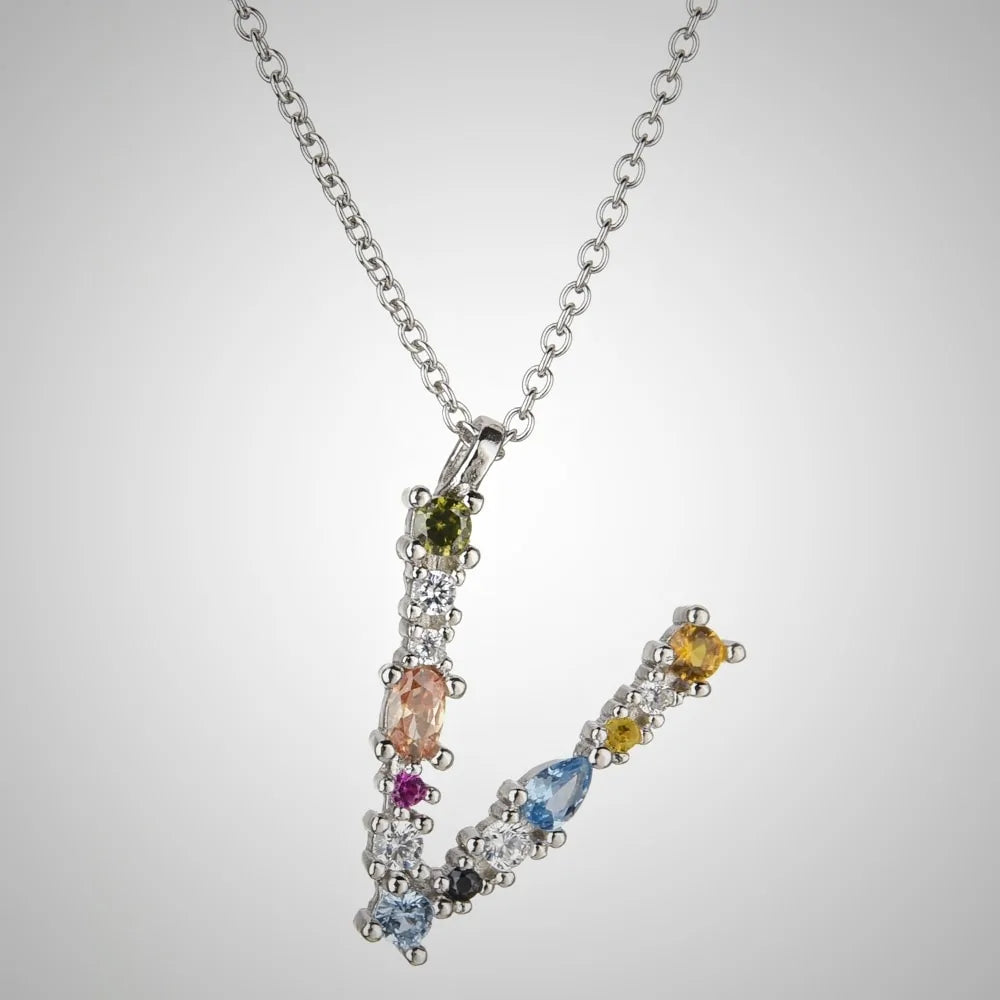 ANDYWEN 925 Sterling Silver Gold Letter M Opal Initial Necklace