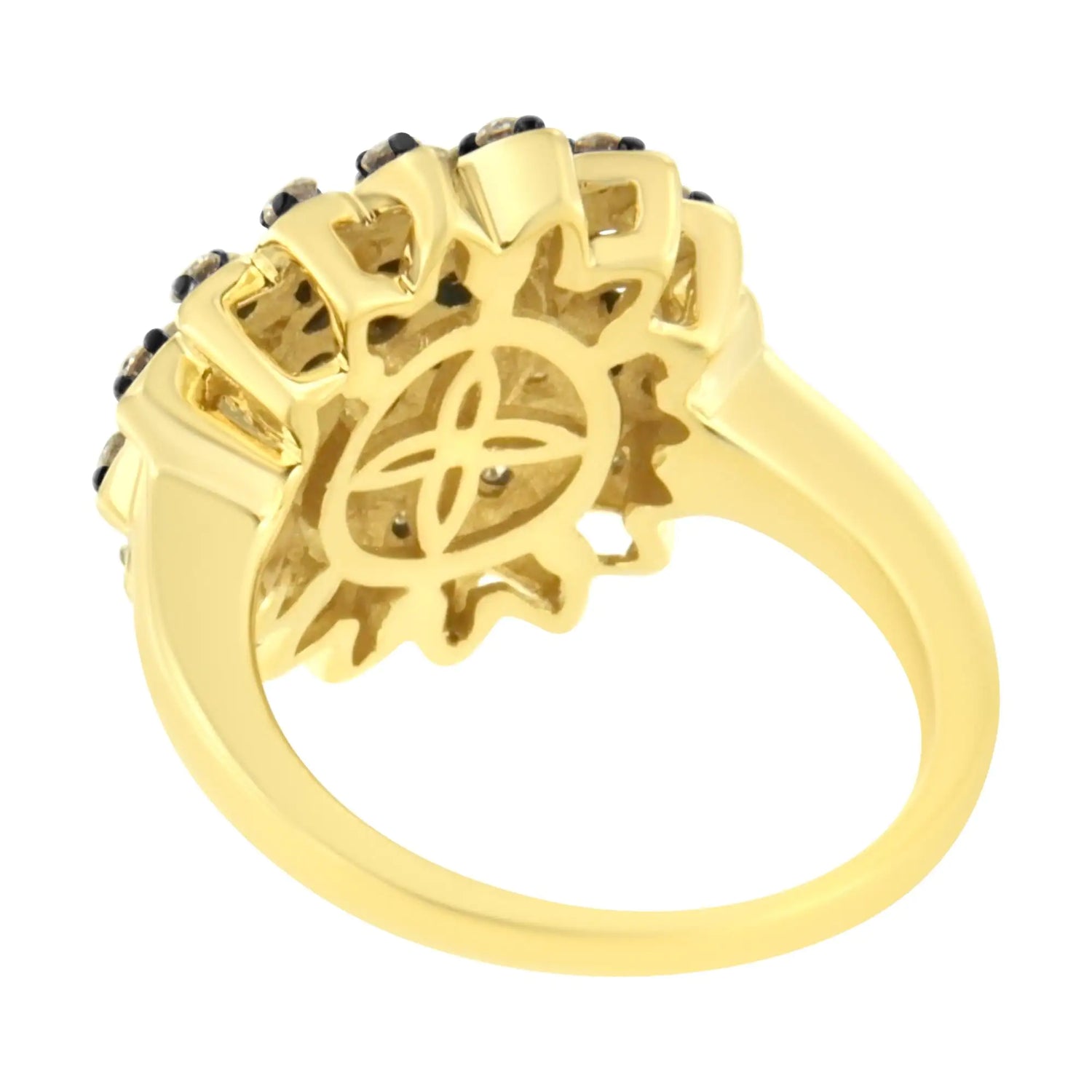 10K Yellow Gold Plated .925 Sterling Silver 1 cttw Prong Set Round-Cut Diamond Floral Cocktail Ring (I1-I2 Clarity, J-K Color)